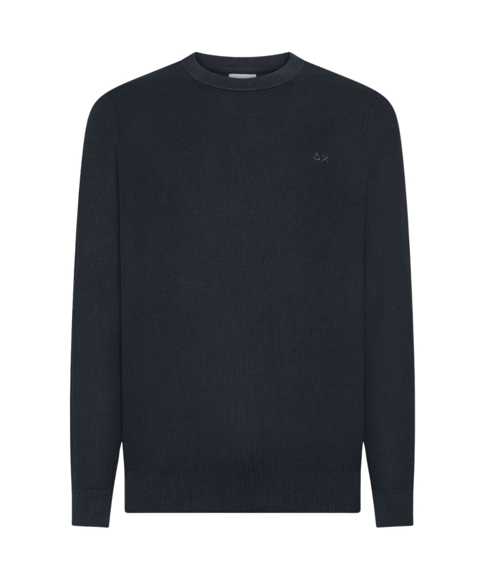 Sun68 Maglia a Girocollo in Cotone Vintage Washed K36119 Blu Navy