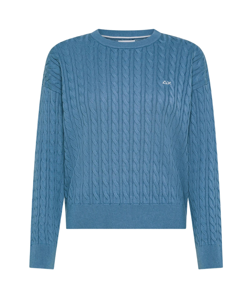 Sun68 Maglia a Trecce in Cotone K36232 Azzurro Avio