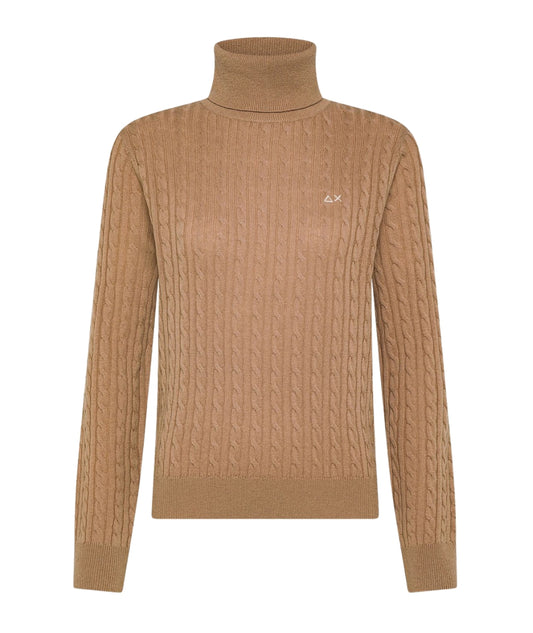 Sun68 Maglione Dolcevita a Trecce K45249 Beige