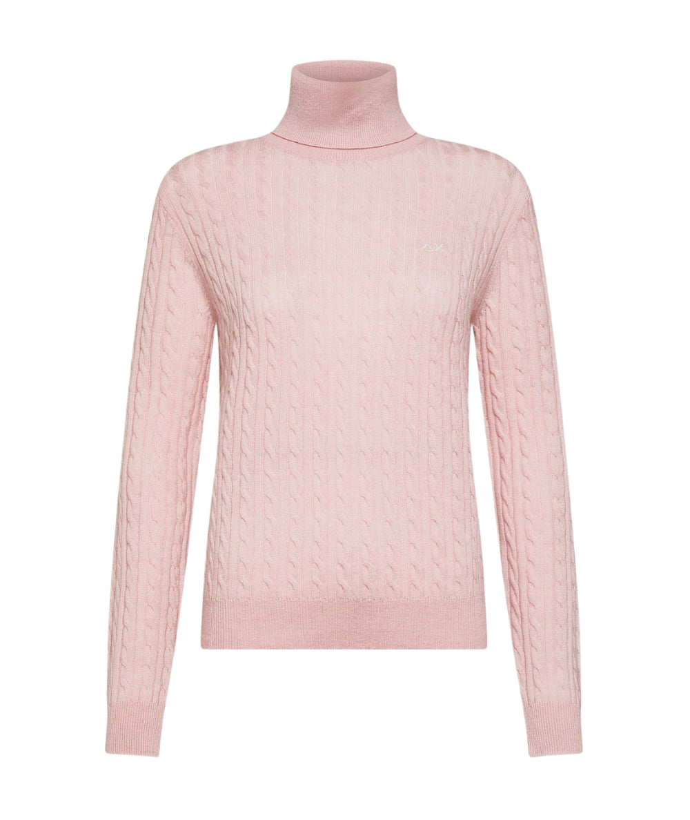 Sun68 Maglione Dolcevita a Trecce K45249 Rosa Chiaro