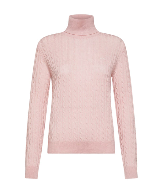 Sun68 Maglione Dolcevita a Trecce K45249 Rosa Chiaro