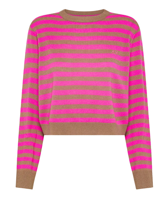 Sun68 Maglione Girocollo a Righe K45258 Beige Rosa