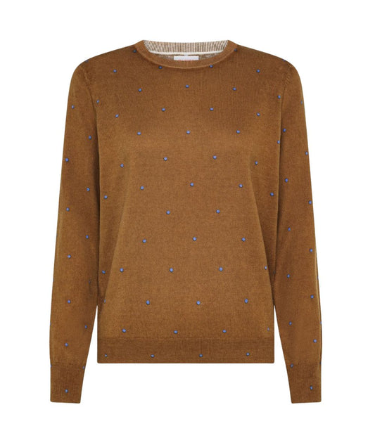 Sun68 Maglione a Pois in Misto Lana e Cotone K46251  Marrone Cacao