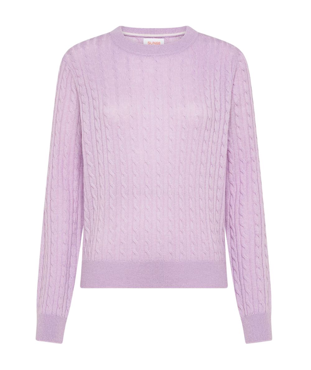 Sun68 Maglione in Lana e Cashmere a Trecce K46241 Lilla