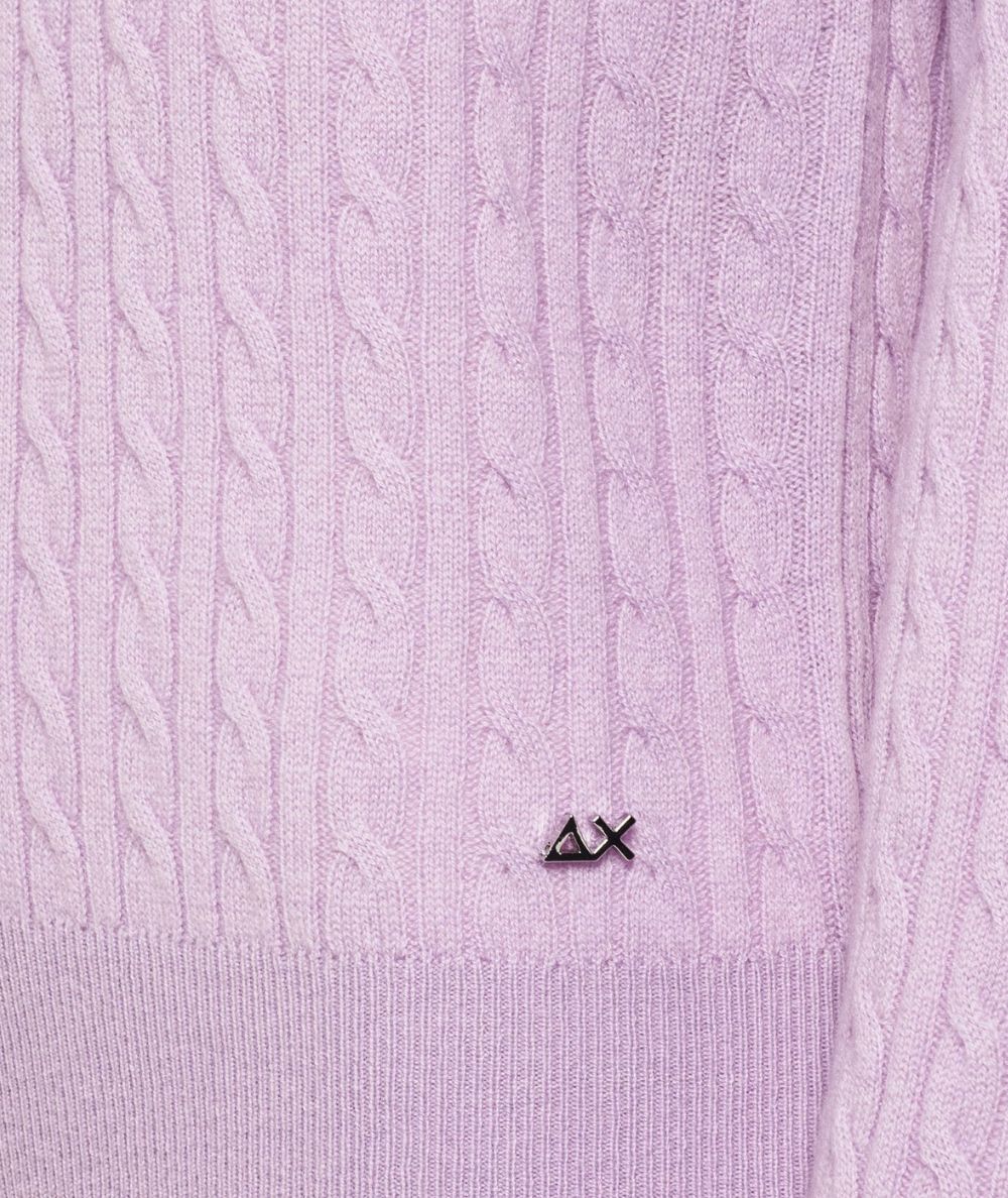Sun68 Maglione in Lana e Cashmere a Trecce K46241 Lilla