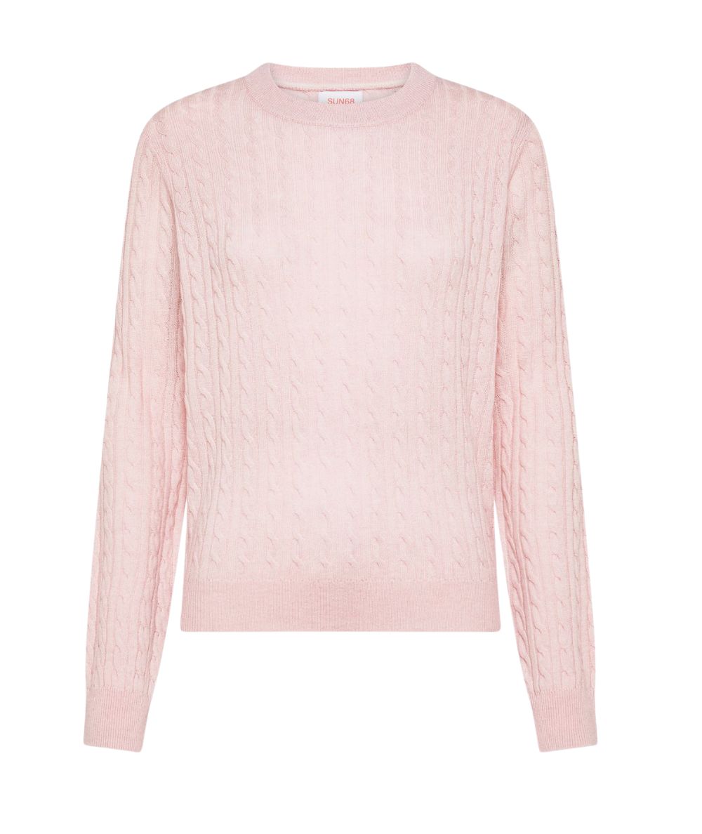 Sun68 Maglione in Lana e Cashmere a Trecce K46241 Rosa