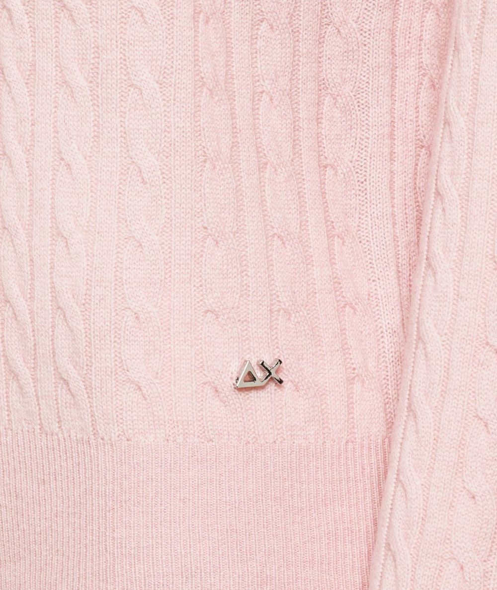 Sun68 Maglione in Lana e Cashmere a Trecce K46241 Rosa