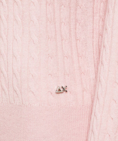 Sun68 Maglione in Lana e Cashmere a Trecce K46241 Rosa