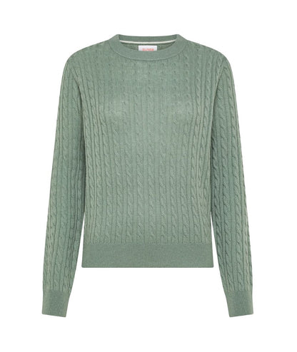 Sun68 Maglione in Lana e Cashmere a Trecce K46241 Verde Salvia