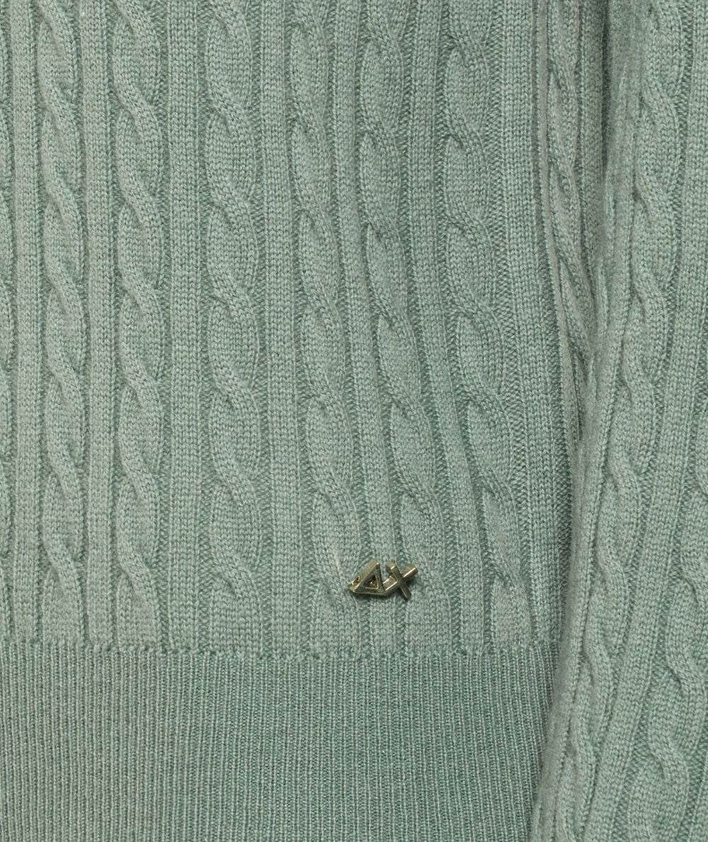 Sun68 Maglione in Lana e Cashmere a Trecce K46241 Verde Salvia