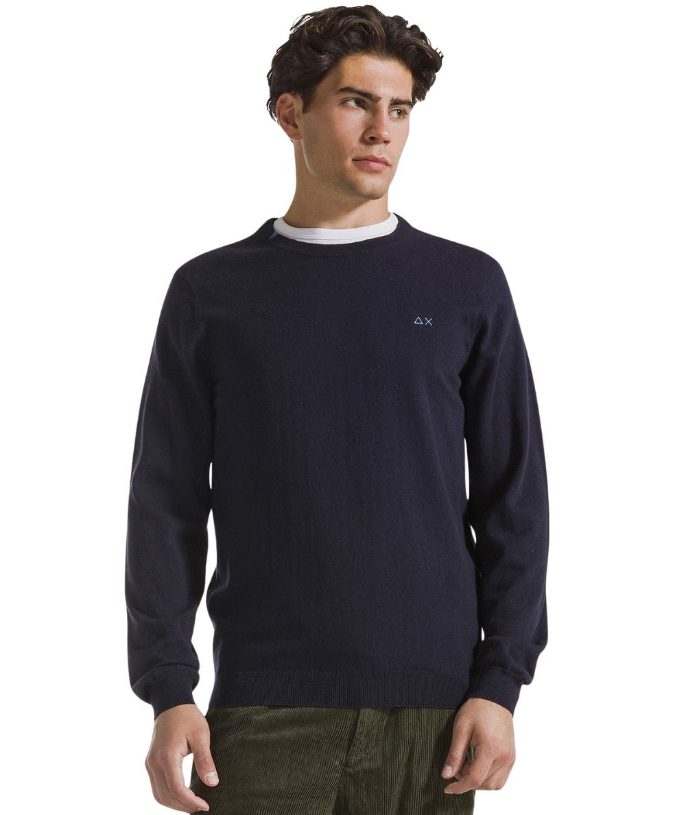 Sun68 Maglione in Misto Lana con Girocollo K46101 Blu Navy