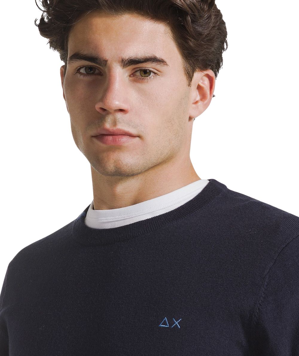 Sun68 Maglione in Misto Lana con Girocollo K46101 Blu Navy