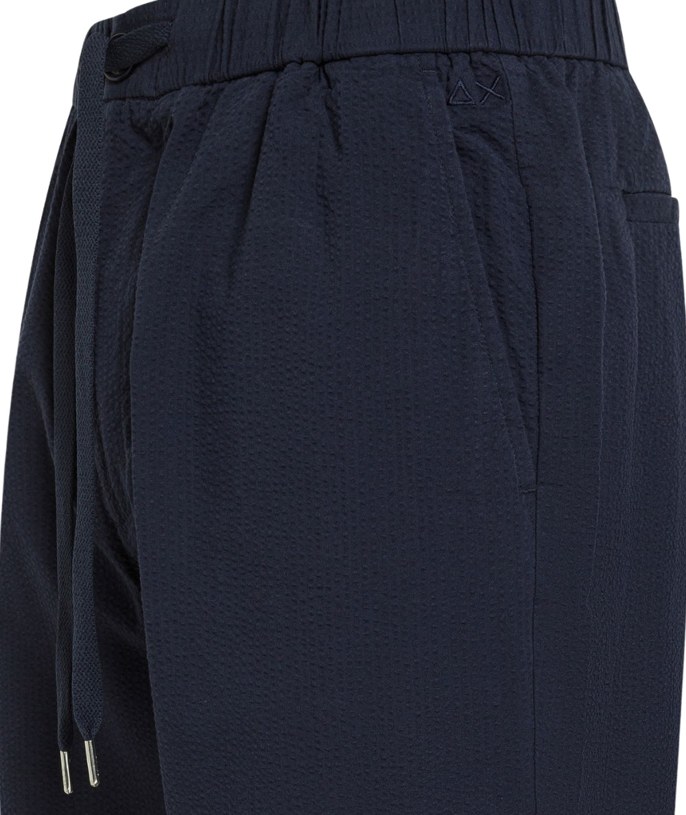 Sun68 Pantalone Con Elastico in Vita in Seersucker di Cotone P36110 Blu