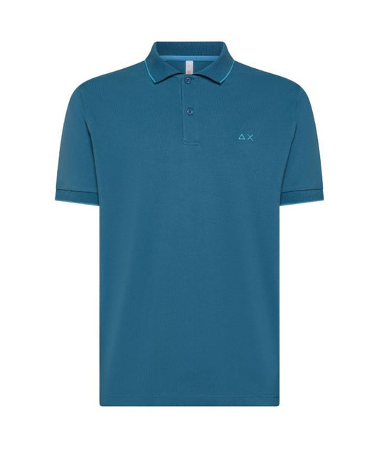 Sun68 Polo Profilo Sottile Contrasto A35110 Blu Avio Scuro