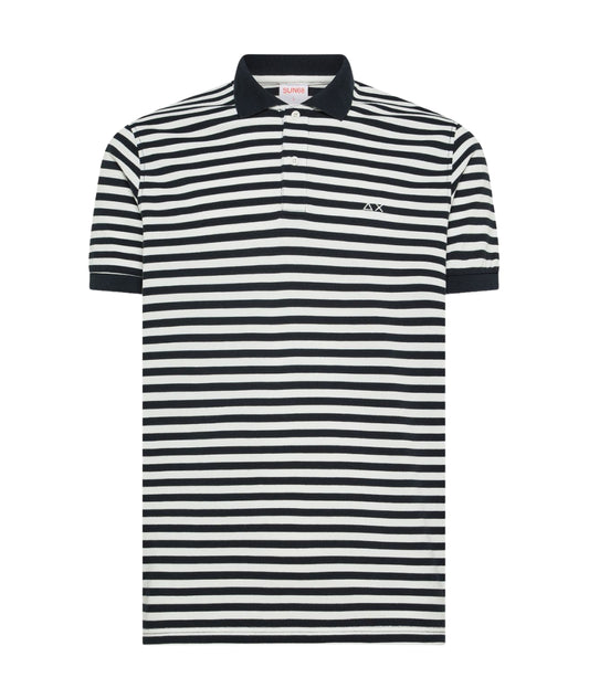 Sun68 Polo a Righe in Cotone Piquet A36128 Blu Bianco