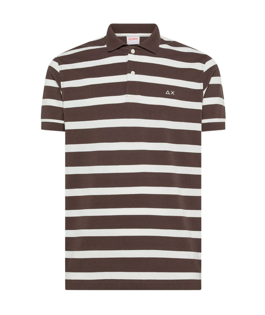Sun68 Polo a Righe in Cotone Piquet A36128 Marrone Bianco