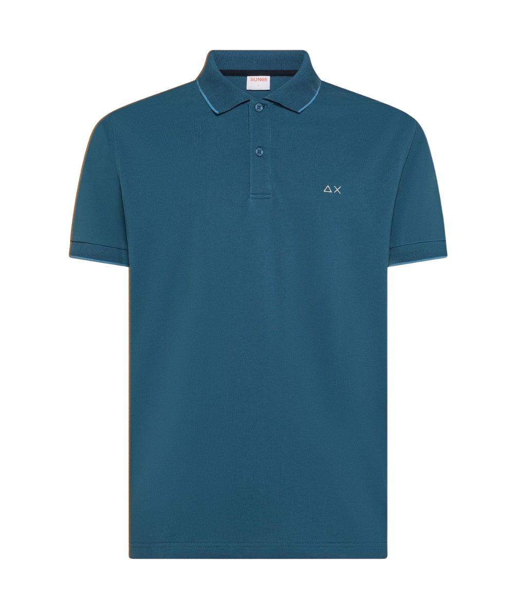 Sun68 Polo in Cotone Piquet con Profili Sottili A36111 Avio Scuro