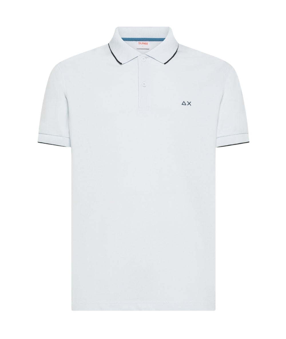 Sun68 Polo in Cotone Piquet con Profili Sottili A36111 Bianco