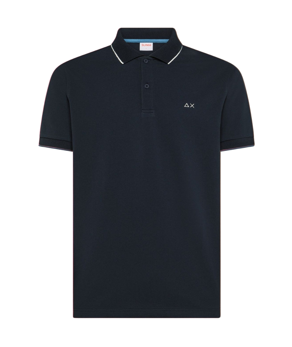 Sun68 Polo in Cotone Piquet con Profili Sottili A36111 Blu Navy