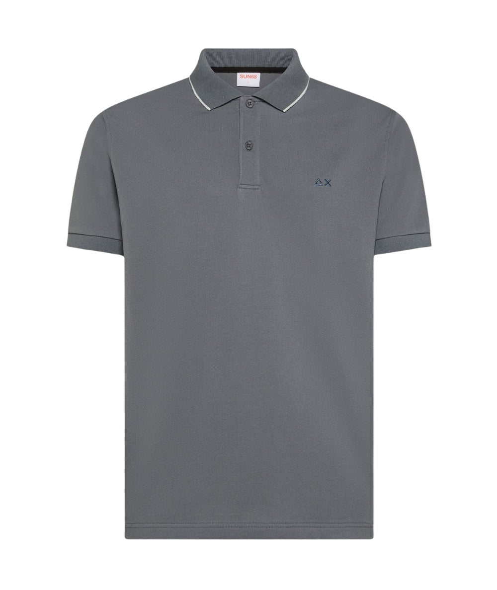 Sun68 Polo in Cotone Piquet con Profili Sottili A36111 Grigio
