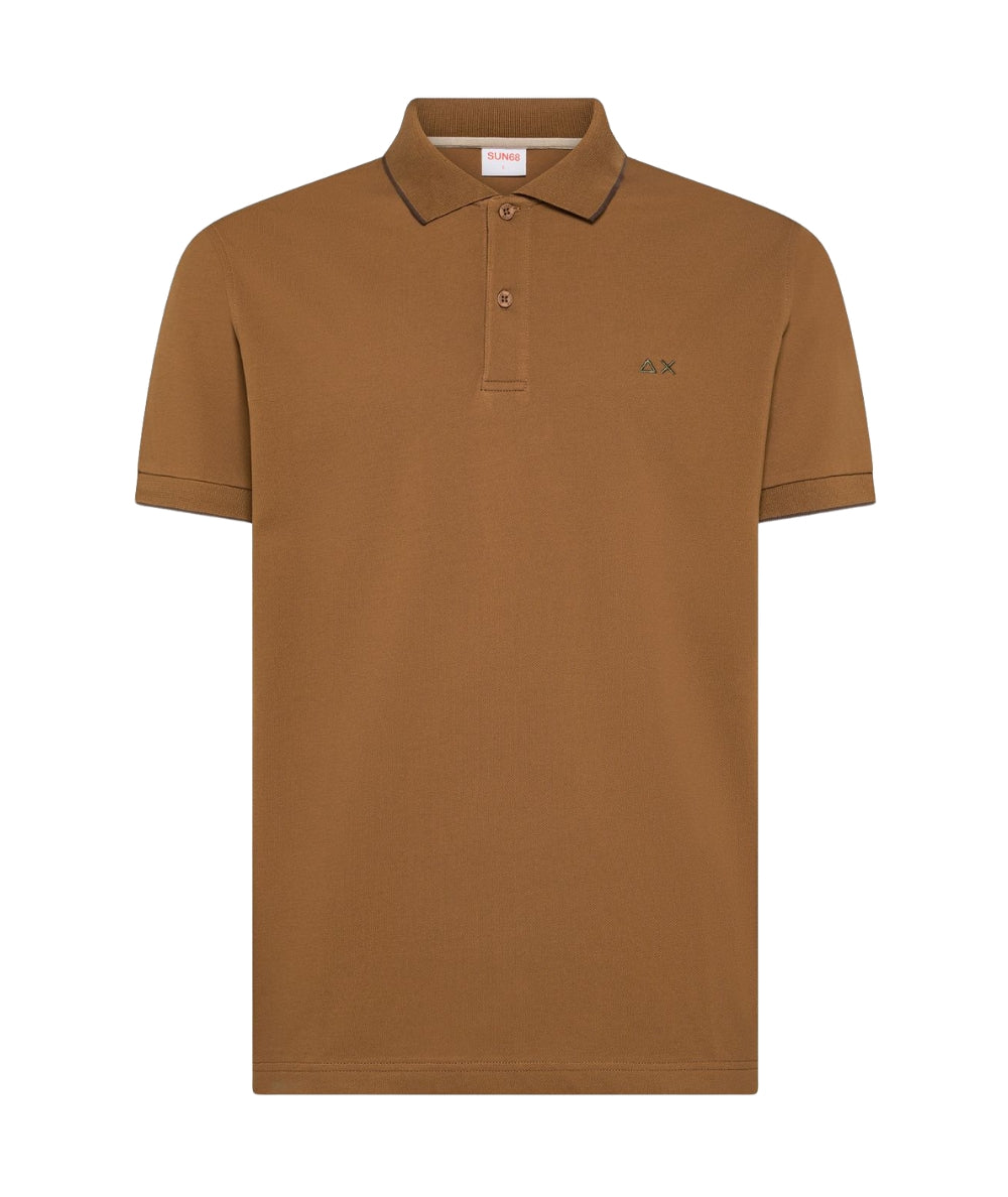 Sun68 Polo in Cotone Piquet con Profili Sottili A36111 Marrone