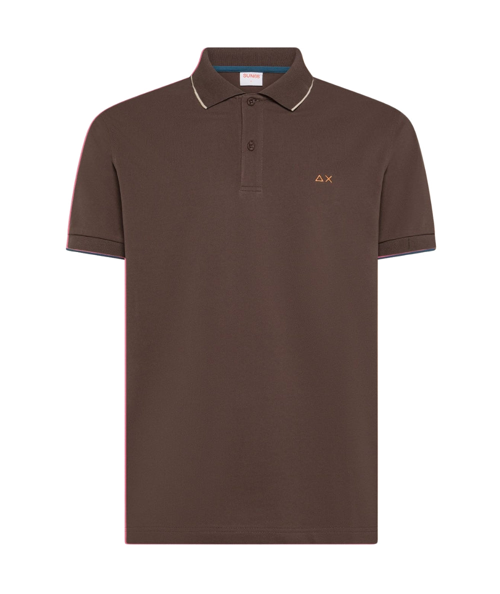 Sun68 Polo in Cotone Piquet con Profili Sottili A36111 Marrone