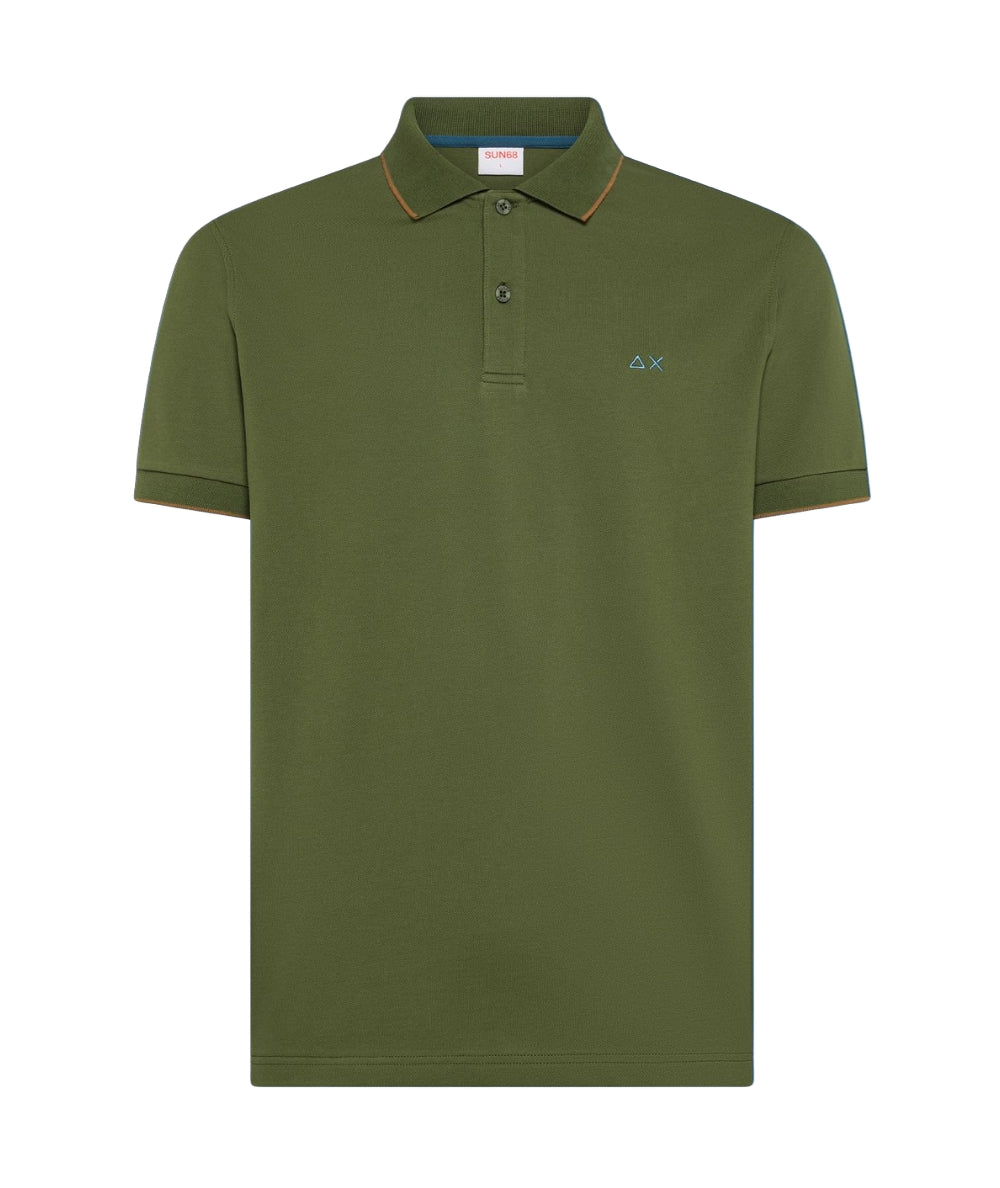 Sun68 Polo in Cotone Piquet con Profili Sottili A36111 Verde Scuro