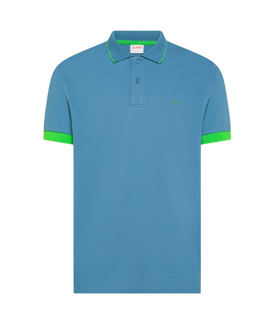 Sun68 Polo in Cotone Piquet con Profilo Fluo A36120 Azzurro Avio