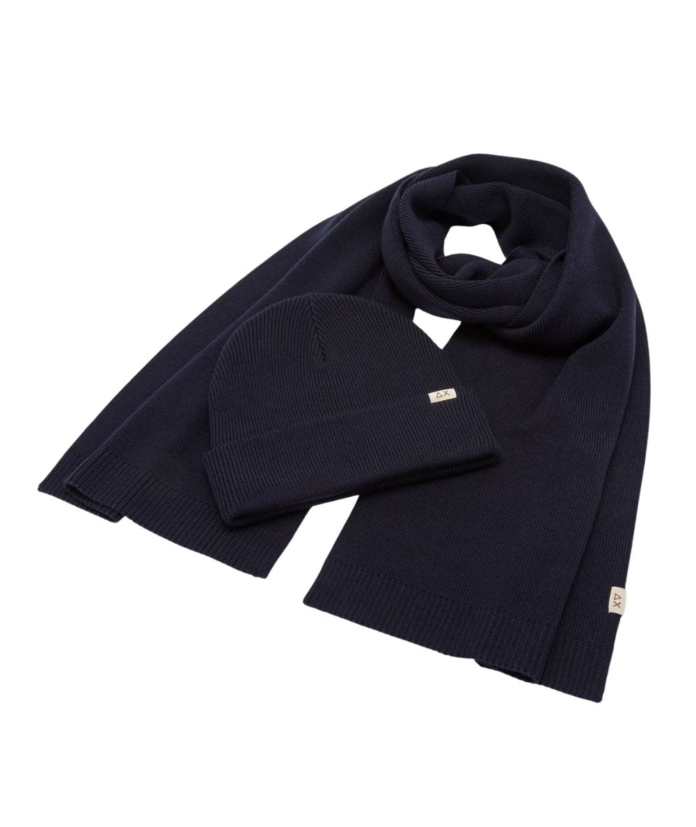 Sun68 Set Berretto e Sciarpa in Misto Lana C46104 Blu Navy