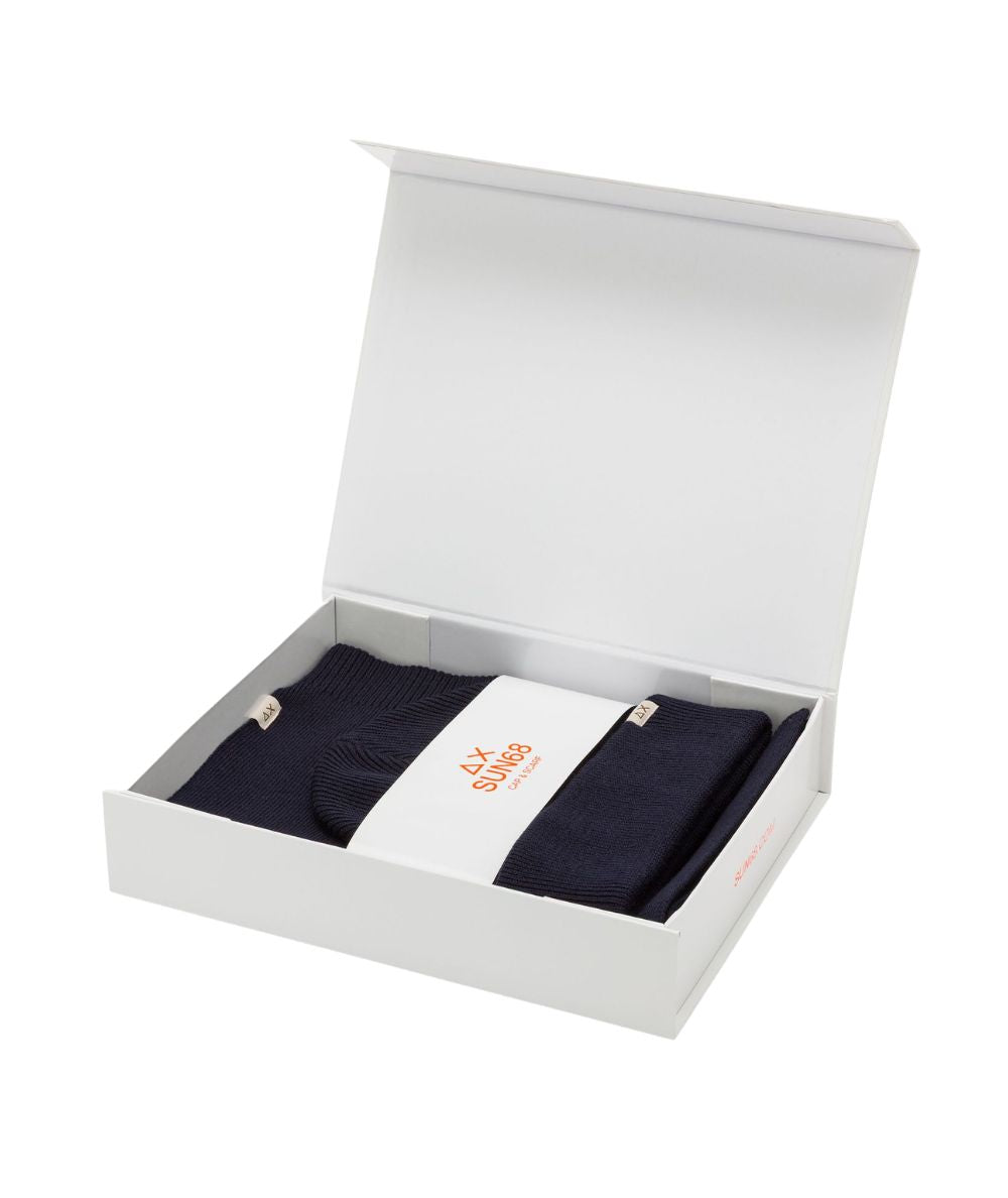 Sun68 Set Berretto e Sciarpa in Misto Lana C46104 Blu Navy