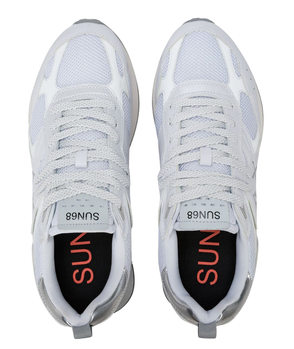 Sun68 Sneakers Jaki 2.0 Silver Mesh Modello Running Z36119 Bianco