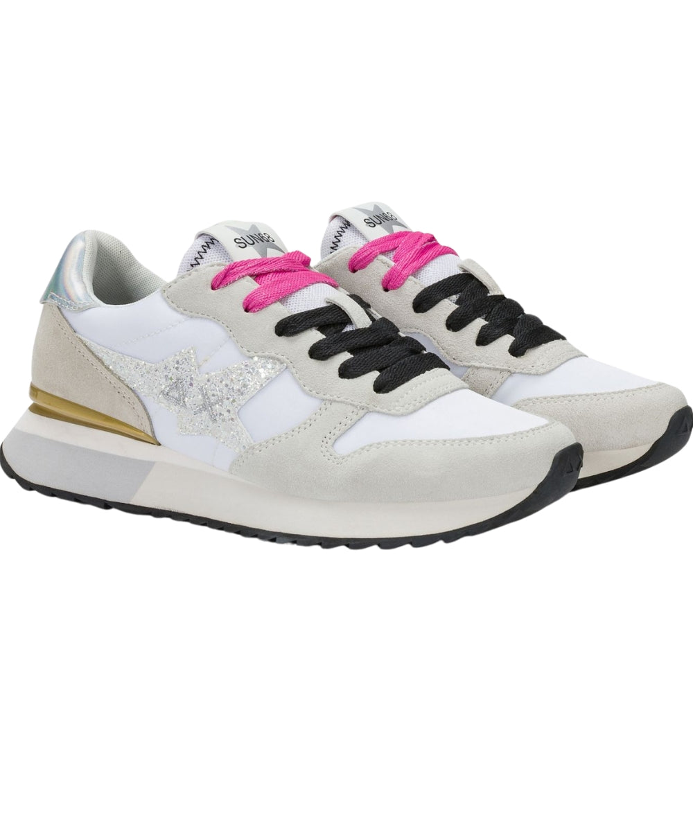 Sun68 Sneakers Stargirl Glitter Logo Stile Running Z36214 Bianco