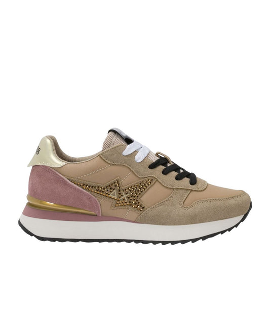 Sun68 Sneakers in Suede e Nylon Stargirl Strass Logo Z46223 Beige