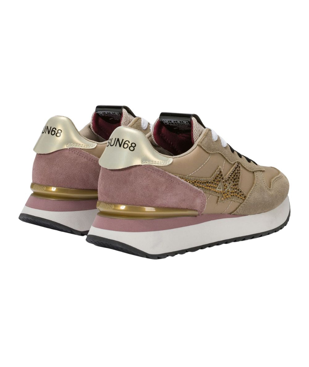 Sun68 Sneakers in Suede e Nylon Stargirl Strass Logo Z46223 Beige