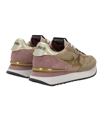 Sun68 Sneakers in Suede e Nylon Stargirl Strass Logo Z46223 Beige