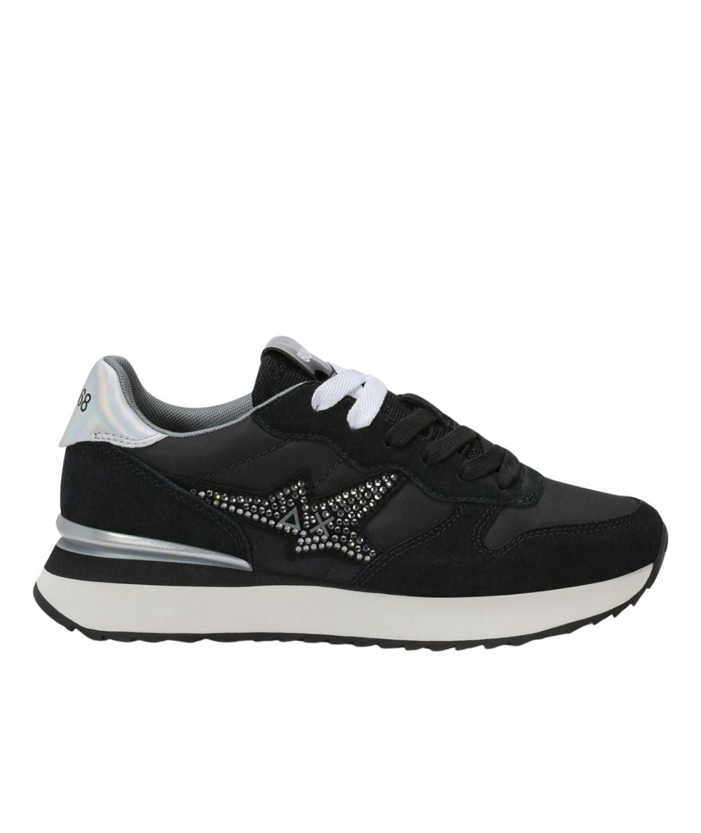 Sun68 Sneakers in Suede e Nylon Stargirl Strass Logo Z46223 Nero