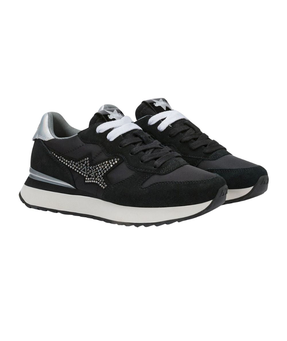 Sun68 Sneakers in Suede e Nylon Stargirl Strass Logo Z46223 Nero