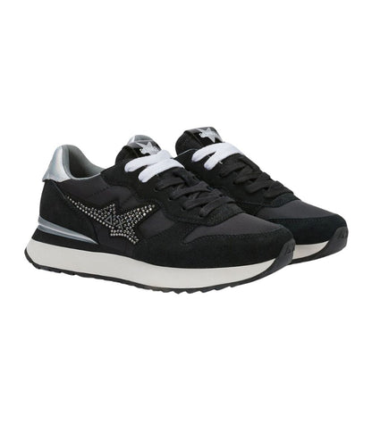 Sun68 Sneakers in Suede e Nylon Stargirl Strass Logo Z46223 Nero
