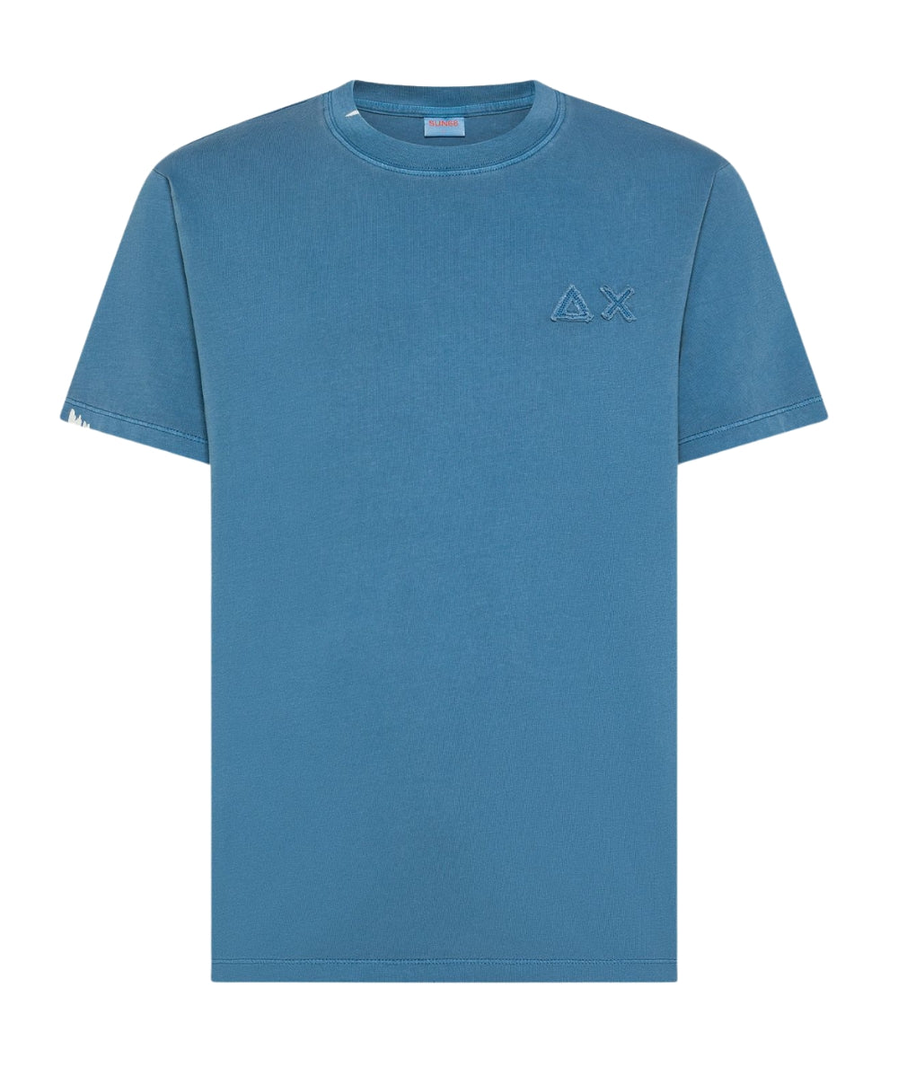 Sun68 T-shirt Con Girocollo in Cotone Vintage Washed T36113 Azzurro
