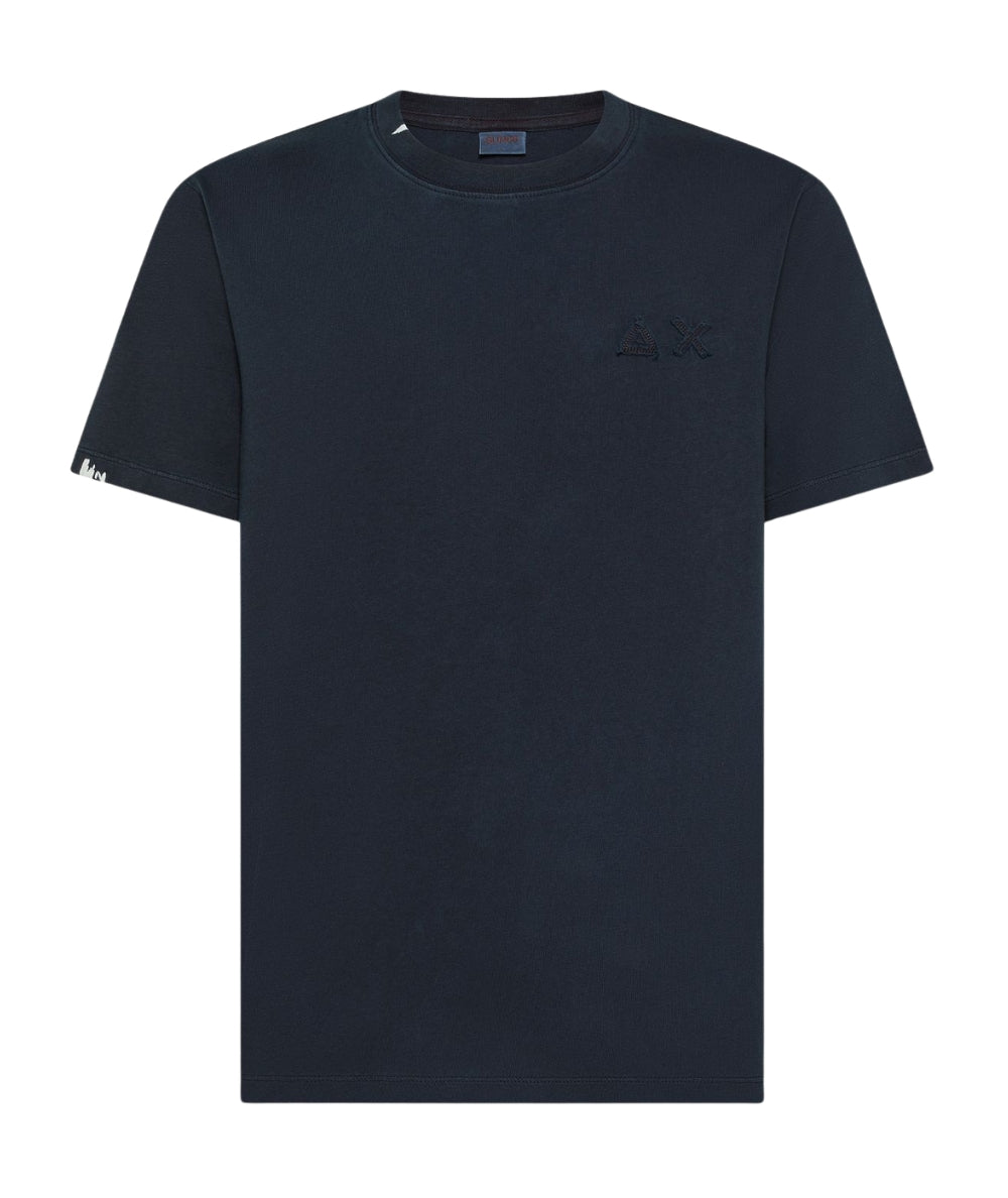 Sun68 T-shirt Con Girocollo in Cotone Vintage Washed T36113 Blu