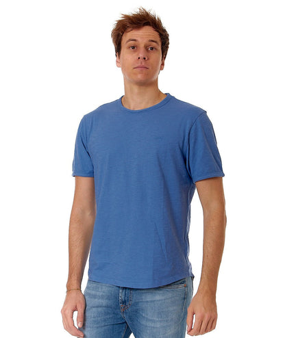 Sun68 Rounded T-shirt in Slub Cotton T35118 Air Force Blue