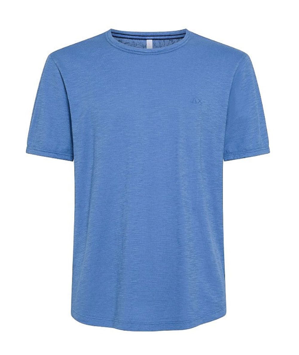 Sun68 T-shirt Stondata in Cotone Fiammato T35118 Azzurro Avio