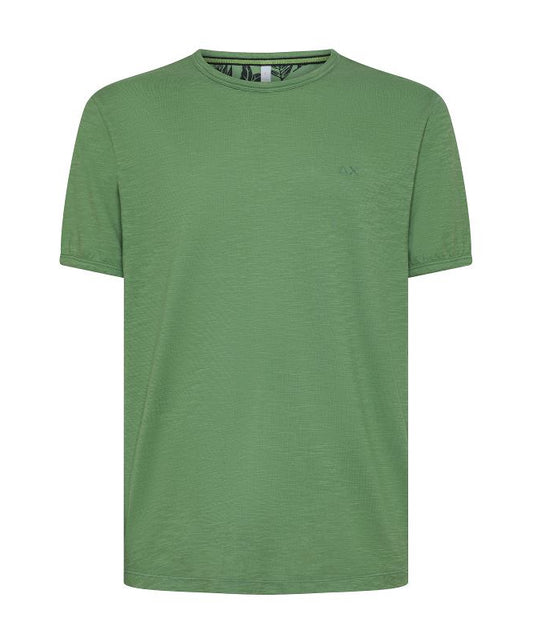 Sun68 Rounded T-Shirt aus Slub-Baumwolle T35118 Salbeigrün