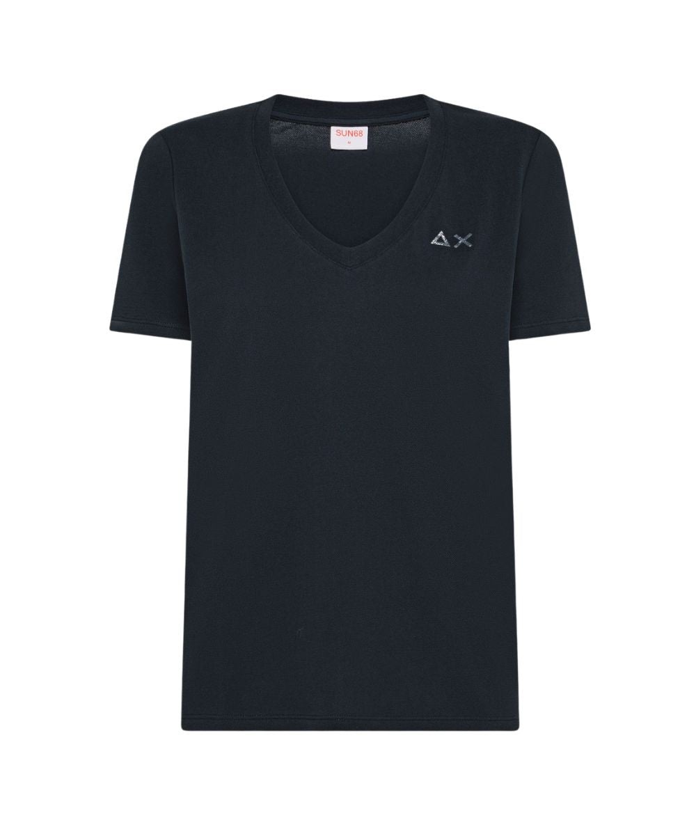 Sun68 T-shirt in Cotone Piquet con Scollo a V T36234 Blu