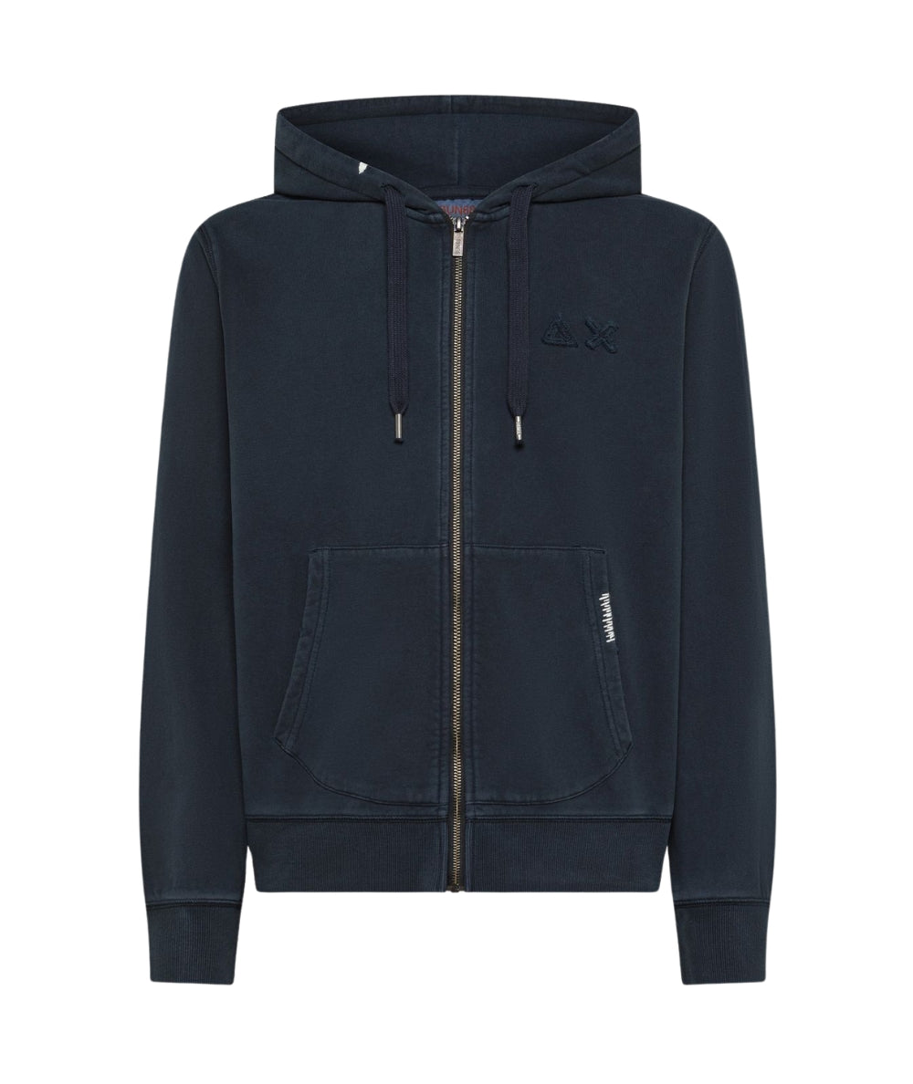 Sun 68 Felpa con Cappuccio in Cotone Vintage Washed F36121 Blu Navy