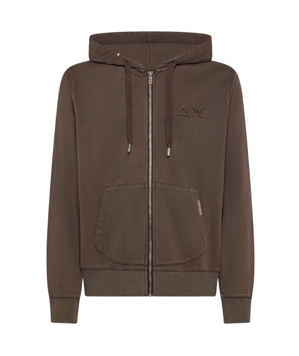 Sun 68 Felpa con Cappuccio in Cotone Vintage Washed F36121 Marrone