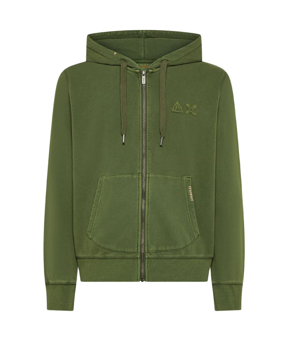 Sun 68 Felpa con Cappuccio in Cotone Vintage Washed F36121 Verde Scuro