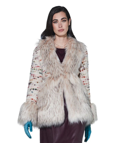 The Extreme Collection Cappotto Corto con Dettaglio Pelliccia 2513 Avorio