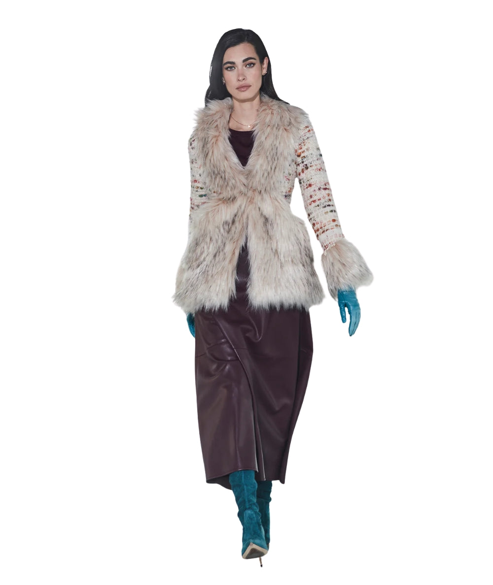 The Extreme Collection Cappotto Corto con Dettaglio Pelliccia 2513 Avorio