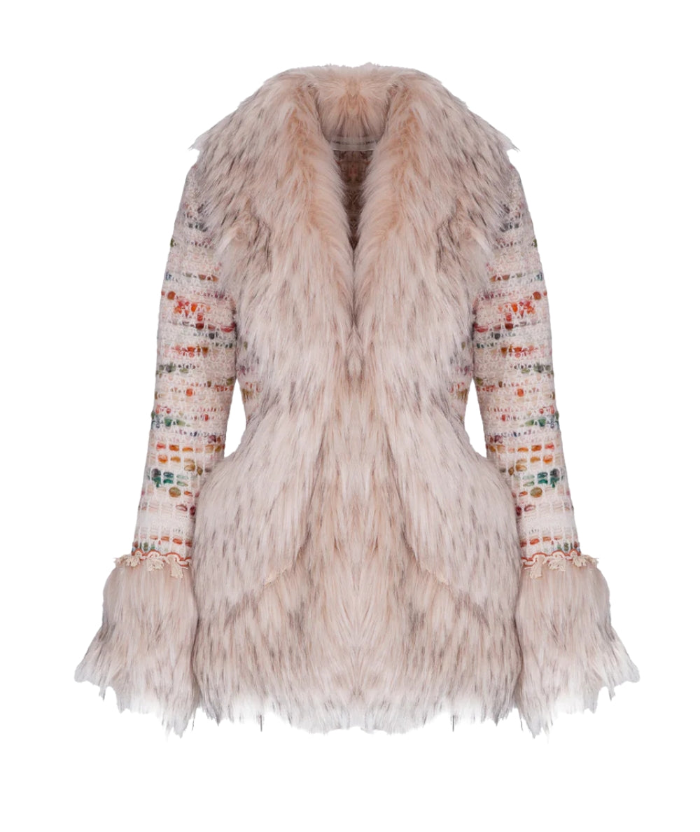 The Extreme Collection Cappotto Corto con Dettaglio Pelliccia 2513 Avorio